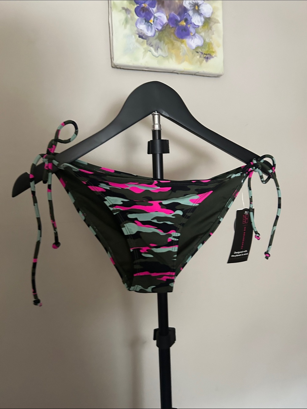 NOBO Green Camo Tie-Side Bikini Bottoms with Pink Accents